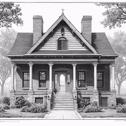 an illustration of a house with large front porch