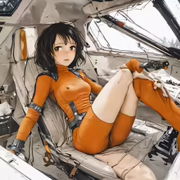 an anime picture of a woman in orange clothes