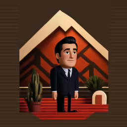 an animated male in a suit is posed for a picture