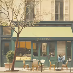 a couple is sitting at a table outside