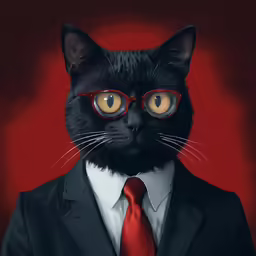 a black cat wearing glasses and a red tie