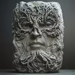 a sculpture of a face made out of clay