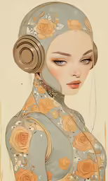 a digital painting of a woman in headphones