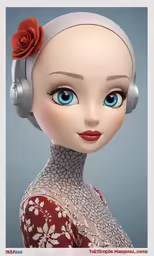 a stylized drawing of a doll with headphones on