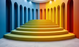 the building has colorful painted walls in it