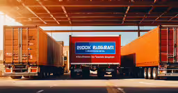 a red truck with the door open sitting under a covered structure,a big truck with a sign sitting on it