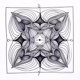 an abstract black and white drawing of flowers,a drawing of a flower is shown