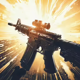 the rifle has many bullet - like points as well as a tripod
