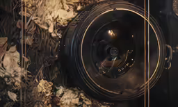a tire is placed in front of the camera