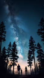 an image of people in the woods under the stars
