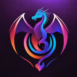 the color of a dragon sits on a black background,a colorful dragon logo on a dark background