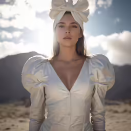 a woman with a bow in her hair