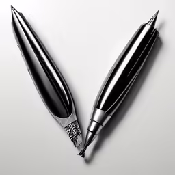a silver pen and its cap open on a white surface