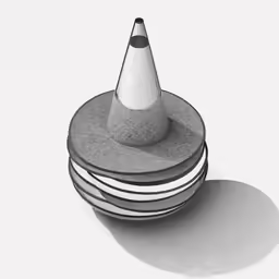 several stacks of paper with a cone on top of them