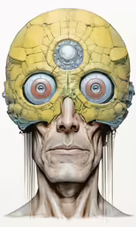 an old man with eyes on top of his head
