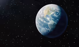 the planet is shown in the dark blue space