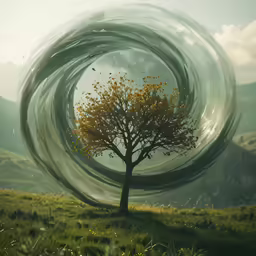 an artistic view of a tree with leaves moving in the wind