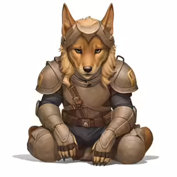 an animated dog dressed up as an armored person