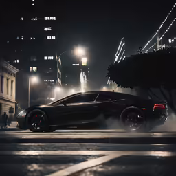black sports car driving on street in dark