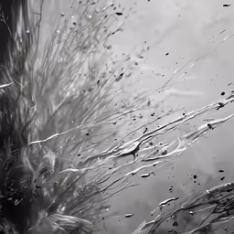 black and white photo of rain drops on grass