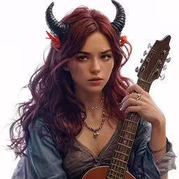a girl with horns and an instrument
