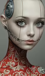 an artistic image of a woman with mechanical makeup