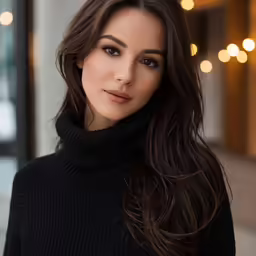 a beautiful young lady wearing black looking forward at the camera