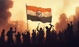 a group of people are holding a flag