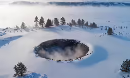 an aerial view of the mountains and a large crater