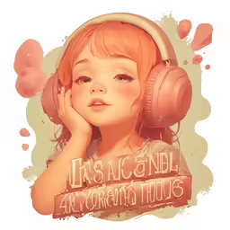 a girl with red hair and headphones
