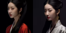 two asian woman in traditional dress with earrings,the same image in an upcoming japanese tv