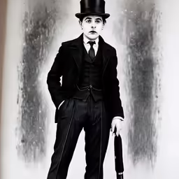 a man in a top hat and suit holding an umbrella