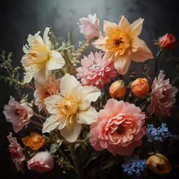 a close up of many different flowers in a vase
