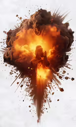 an explosion of black and orange on a white background