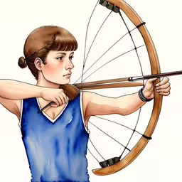 a woman that has a bow and arrow in hand,a drawing of a woman aiming a bow at an arrow