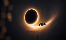 an eclipse in the dark sky with a car driving past it