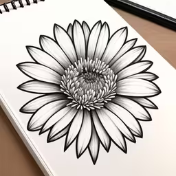 a flower design is drawn on paper near a pen,a flower drawn on the paper next to a pen