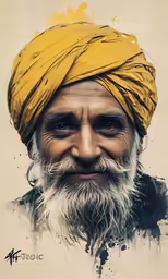 a man with long white hair and beard wearing a turban
