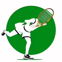 there is a person playing tennis on the court,the tennis player is playing on the court,a man holding a tennis racquet in his hands,a tennis player holding his racquet ready to hit the ball,a person swinging a tennis racket in an illustrated style