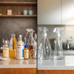 various bottles that are on top of a counter