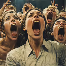 the crowd is shouting in a music video