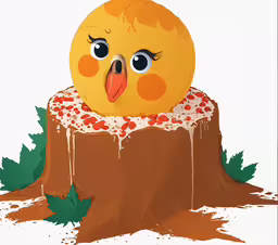 a drawing of a chicken on a tree stump,a chicken sitting on top of a tree stump