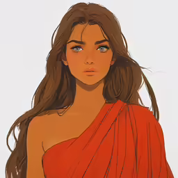 a girl with a red dress looks to the side
