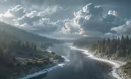 a scenic view of a river that is surrounded by a forest