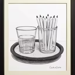a drawing of a glass and a group of pencils