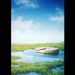 an old boat sitting on the shore in a marsh