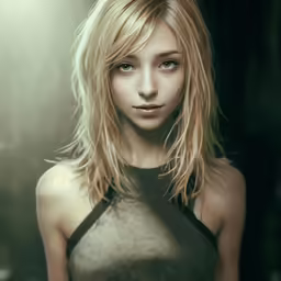 the woman has blonde hair and is wearing a green top