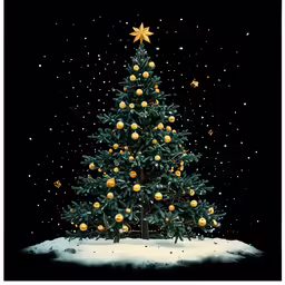 a painting of a christmas tree with presents under the tree