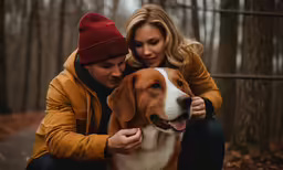 man and woman holding a dog by the mouth