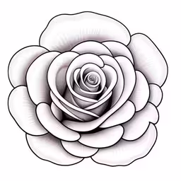 an art nouveau rose is drawn in black and white,a white rose with black outline on a white background